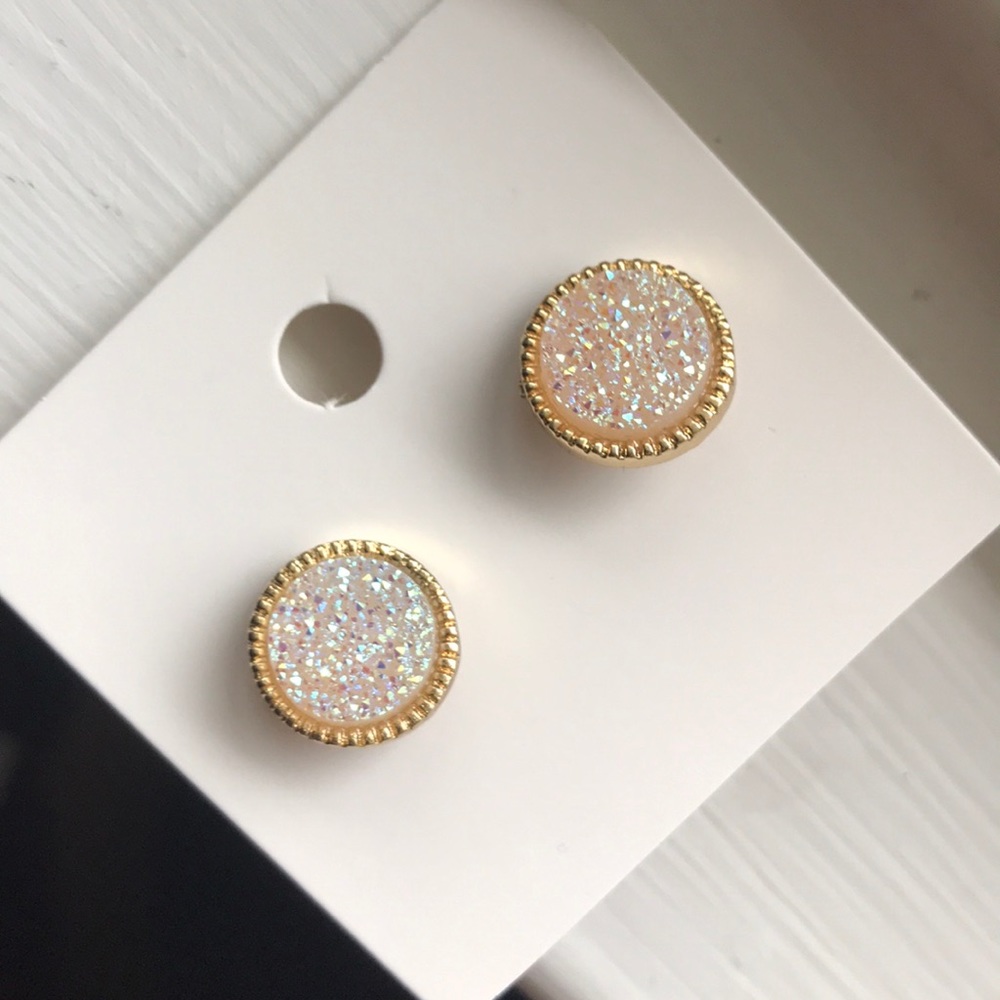 New! Sparkling Stud Resin White Earrings